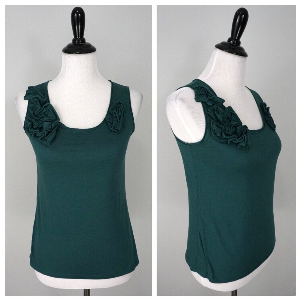 TALBOTS Green Stretch Floral Accent Tank Top Shirt Size P Petite